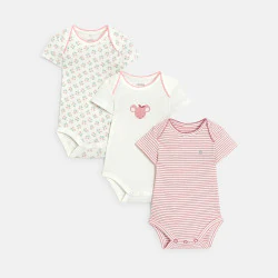 Baby girl's short-sleeve envelope-neckline pink bodysuit (pack of 3)