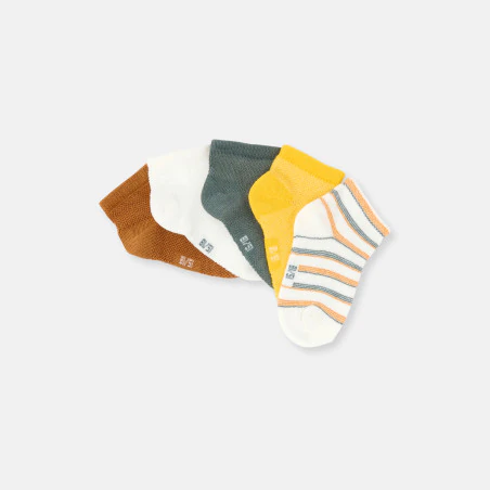 Baby boy's multicoloured plain and striped ankle socks (pack of 5)