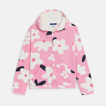 Girl's pink floral fleece hoodie