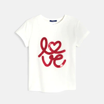 Girl's white short-sleeve love slogan T-shirt