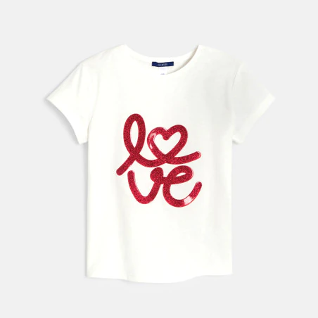 T-shirt manches courtes message love blanc Fille