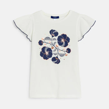 T-shirt manches papillon motif irisé orange Fille