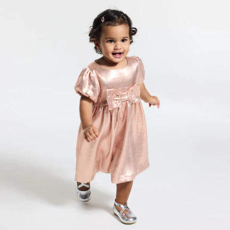 Baby girl's elegant sparkly pink dress with bow