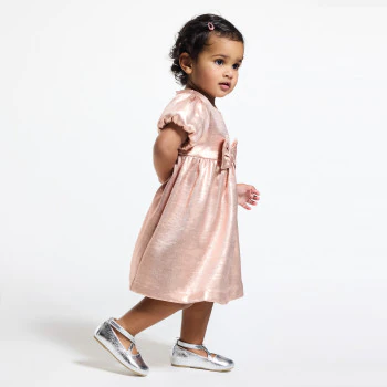 Baby girl's elegant sparkly pink dress with bow