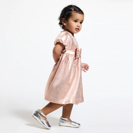 Baby girl's elegant sparkly pink dress with bow