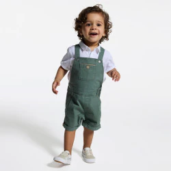 Baby boy's green short dungarees and polo shirt