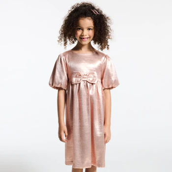 Girl's pink sparkly crêpe dress with balloon sleeves