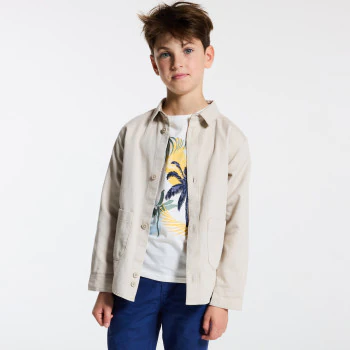 Boy's plain beige canvas shirt