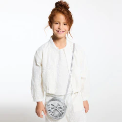 Girl's white embroidered bomber jacket