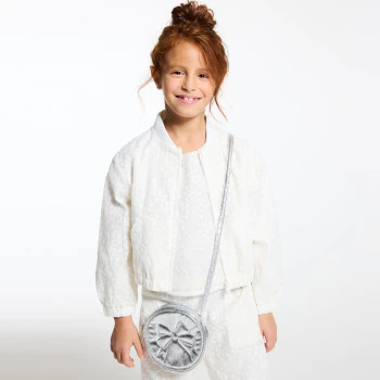 Girl's white embroidered bomber jacket