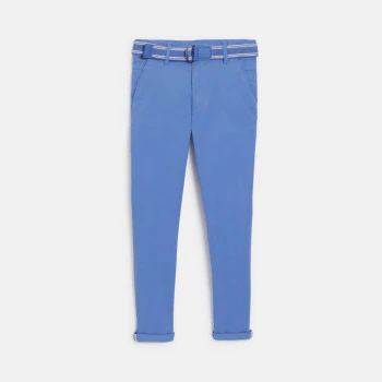 Boy's blue slim fit chino trousers + belt