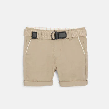 Baby boy's beige cotton and linen shorts with turn-ups