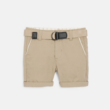 Baby boy's beige cotton and linen shorts with turn-ups