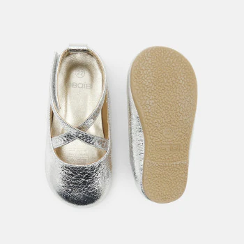 Baby girl's grey iridescent cross-over ballerina flats