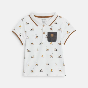 Baby boy's white piqué animal polo shirt