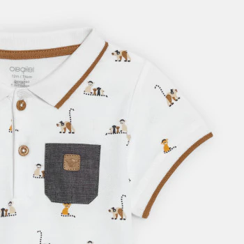 Polo maille piquée animaux blanc bébé garçon