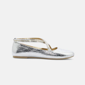 Girl's grey iridescent cross-over ballerina flats