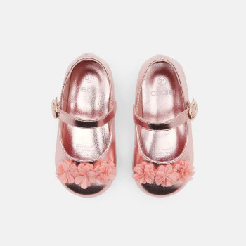 Baby girl's pink strappy flower ballerina flats