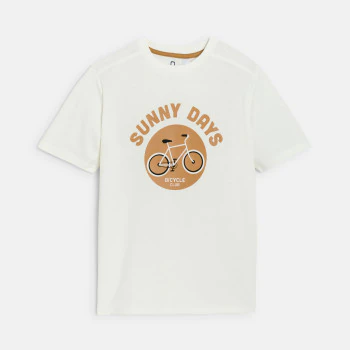 Boy's white short-sleeved T-shirt with bike motif