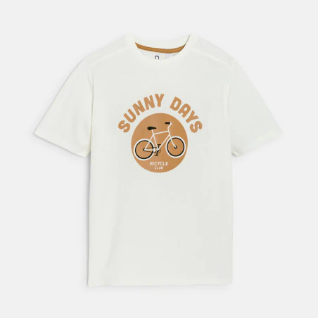 Boy's white short-sleeved T-shirt with bike motif