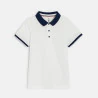 Boy's white jersey piqué polo shirt with short sleeves