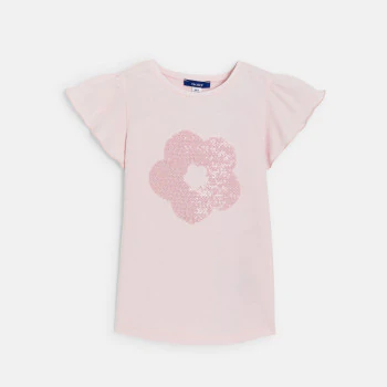 T-shirt manches courtes motif sequins rose pastel Fille