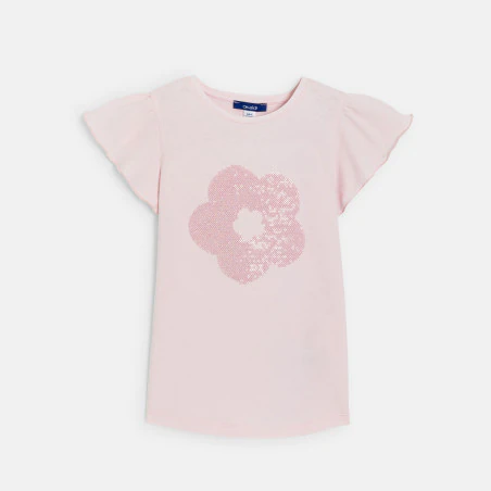 T-shirt manches courtes motif sequins rose pastel Fille