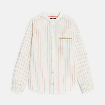 Boy's white striped Henley collar shirt