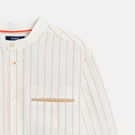 Boy's white striped Henley collar shirt