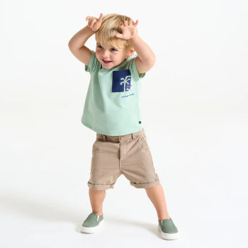 Baby boy's beige cotton and linen shorts with turn-ups