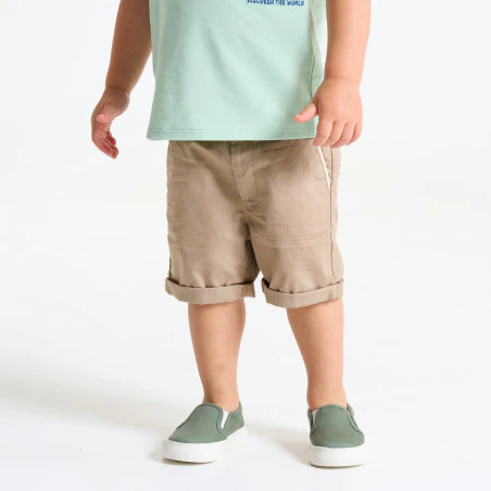 Baby boy's beige cotton and linen shorts with turn-ups