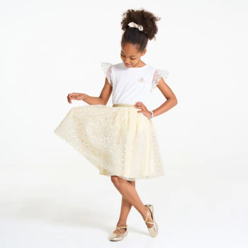 Girl's white embroidered flared skirt