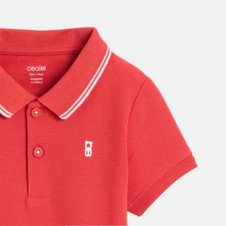 Baby boy's plain red piqué polo shirt