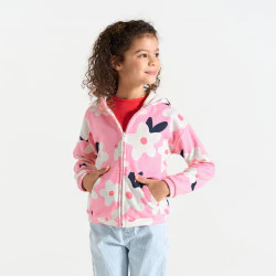 Girl's pink floral fleece hoodie