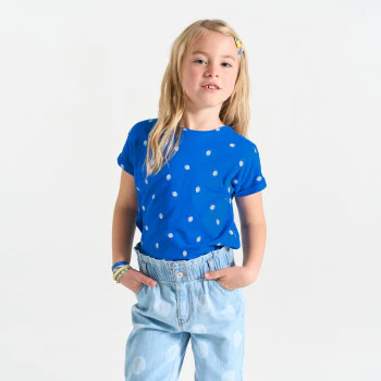 T-shirt manches courtes motif fraise bleu Fille