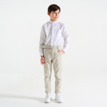 Boy's ecru slim chino trousers + belt