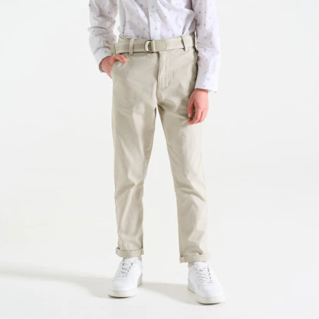 Pantalon chino slim + ceinture écru Garçon