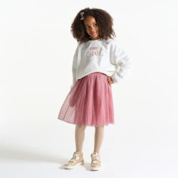 Girl's pink glitter pleated midi skirt