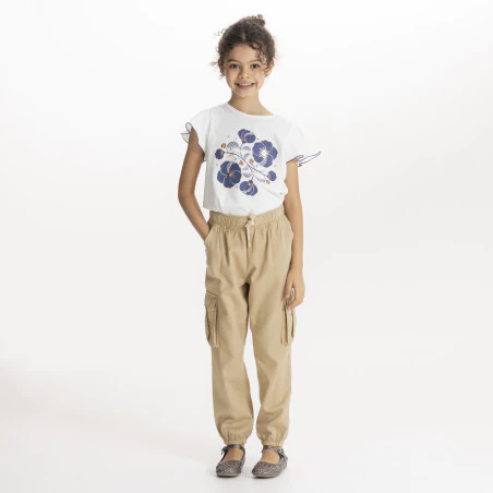 Pantalon cargo en toile beige Fille