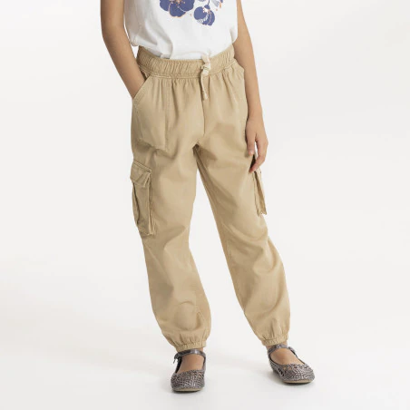 Pantalon cargo en toile beige Fille